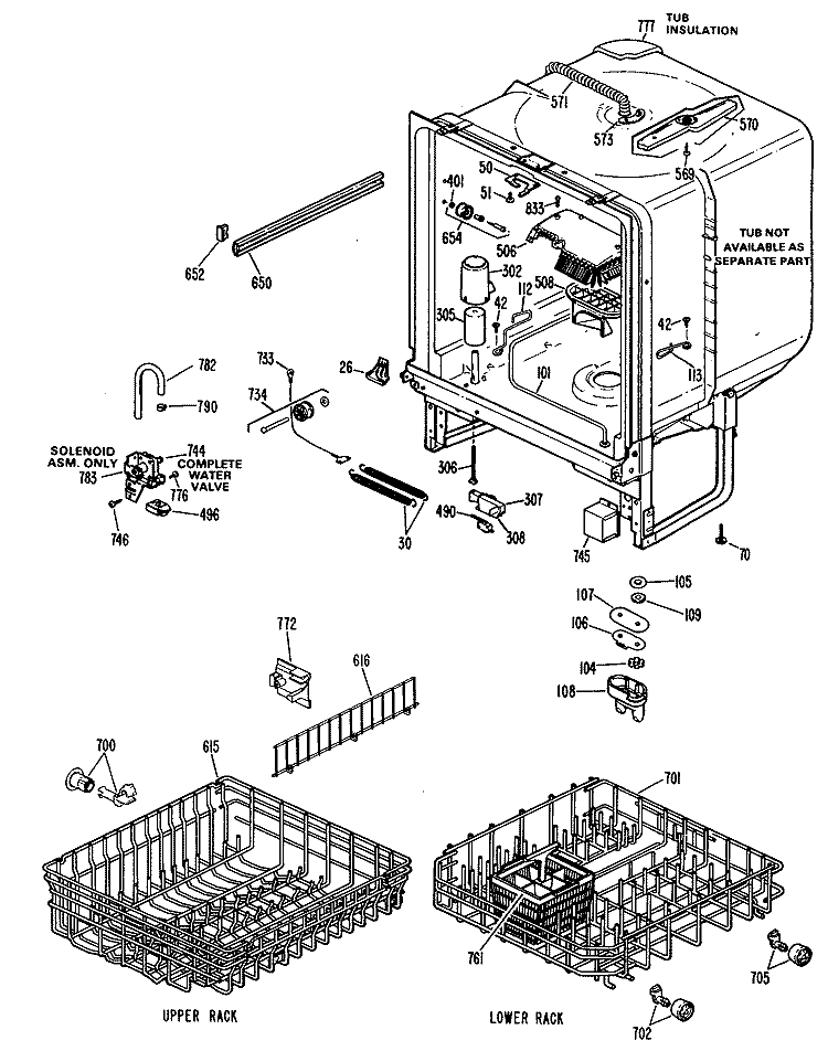 Section Diagram and Parts List for HDA2000M20  Hotpoint Dishwasher