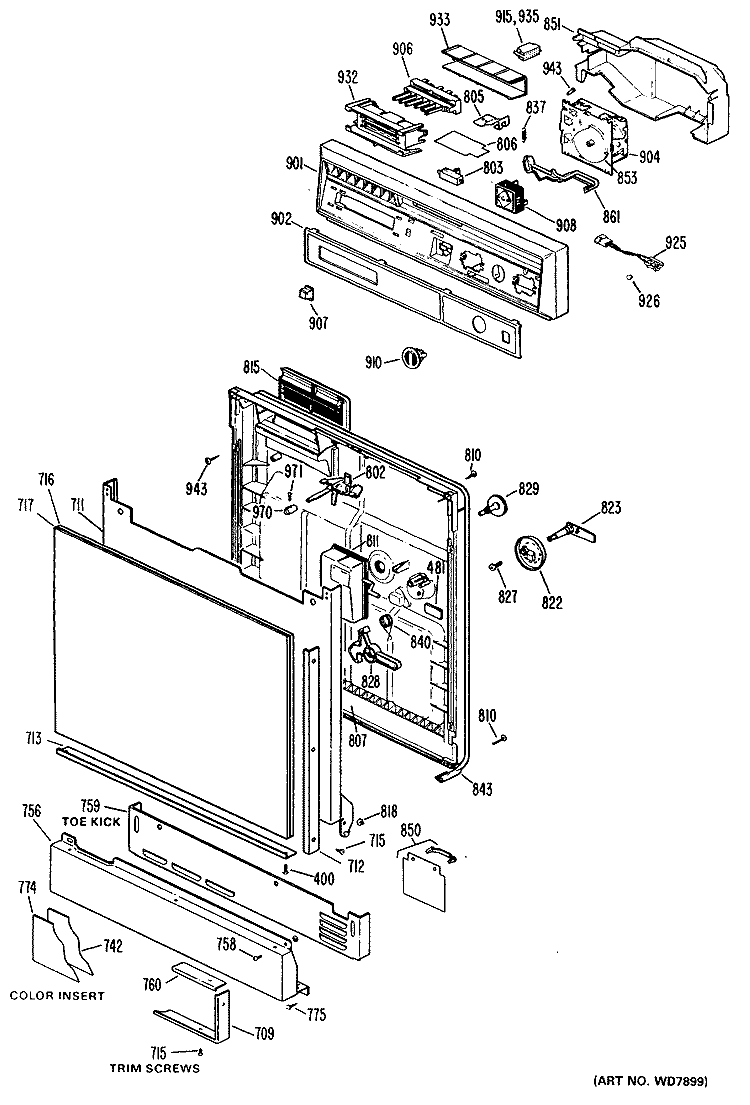 Section Diagram and Parts List for HDA1030M20  Hotpoint Dishwasher