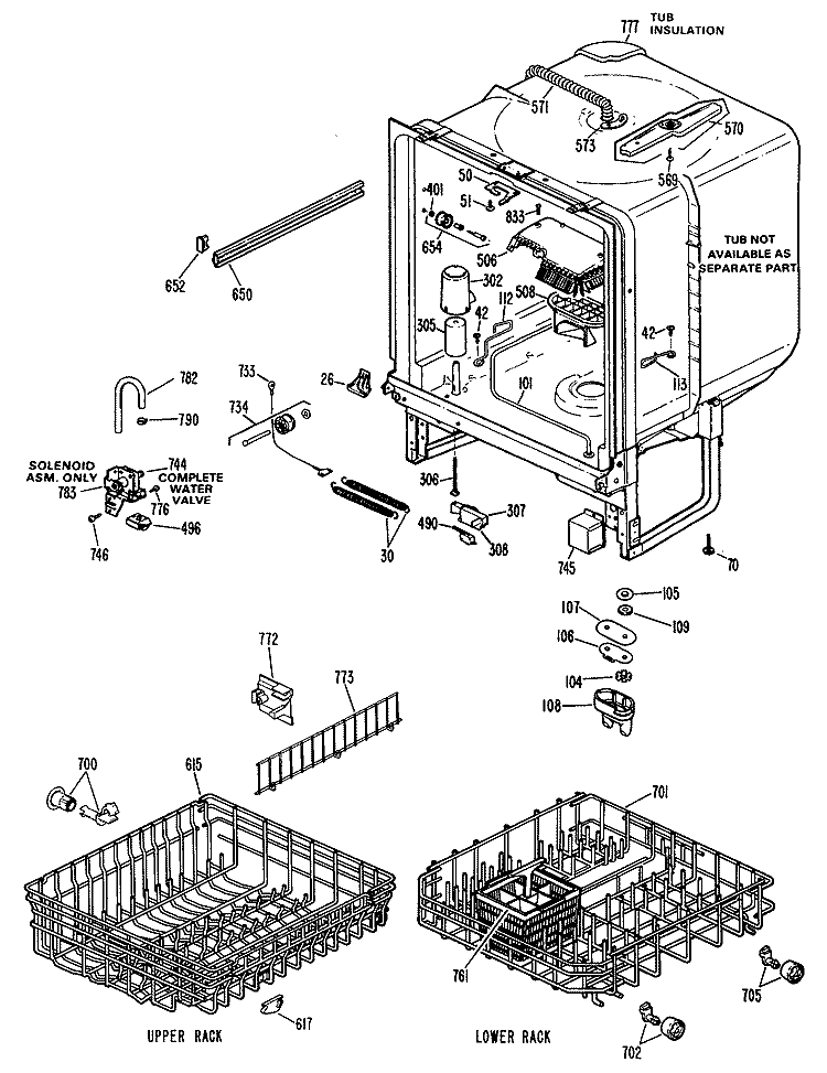 Section Diagram and Parts List for HDA829P-25BA  Hotpoint Dishwasher