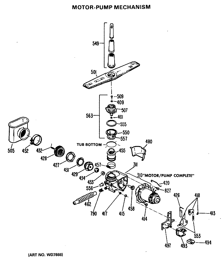 MOTOR - PUMP MECHANISM Diagram and Parts List for HDA489M-25AW  Hotpoint Dishwasher