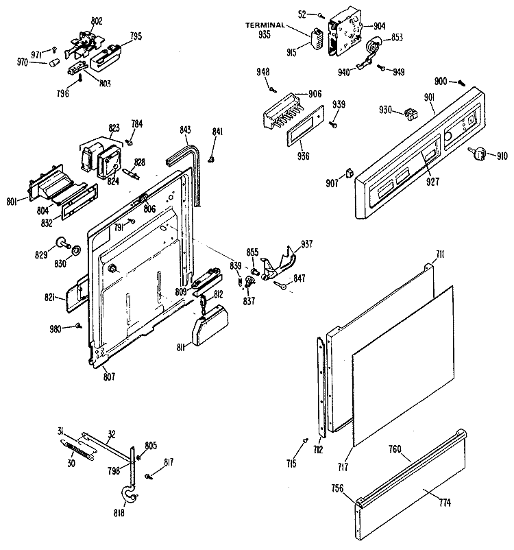 Section Diagram and Parts List for HDA799M-02  Hotpoint Dishwasher