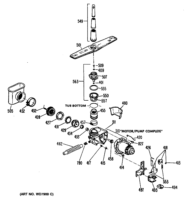 Section Diagram and Parts List for HDA999M-35BA  Hotpoint Dishwasher