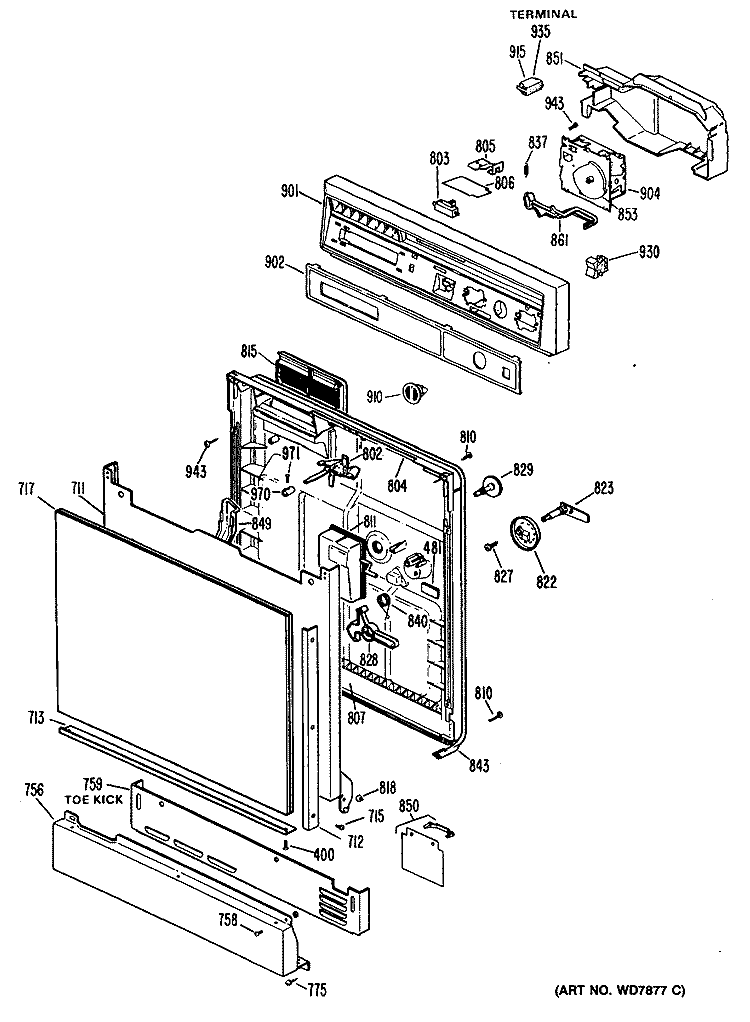 Section Diagram and Parts List for HDA489P-35BA  Hotpoint Dishwasher