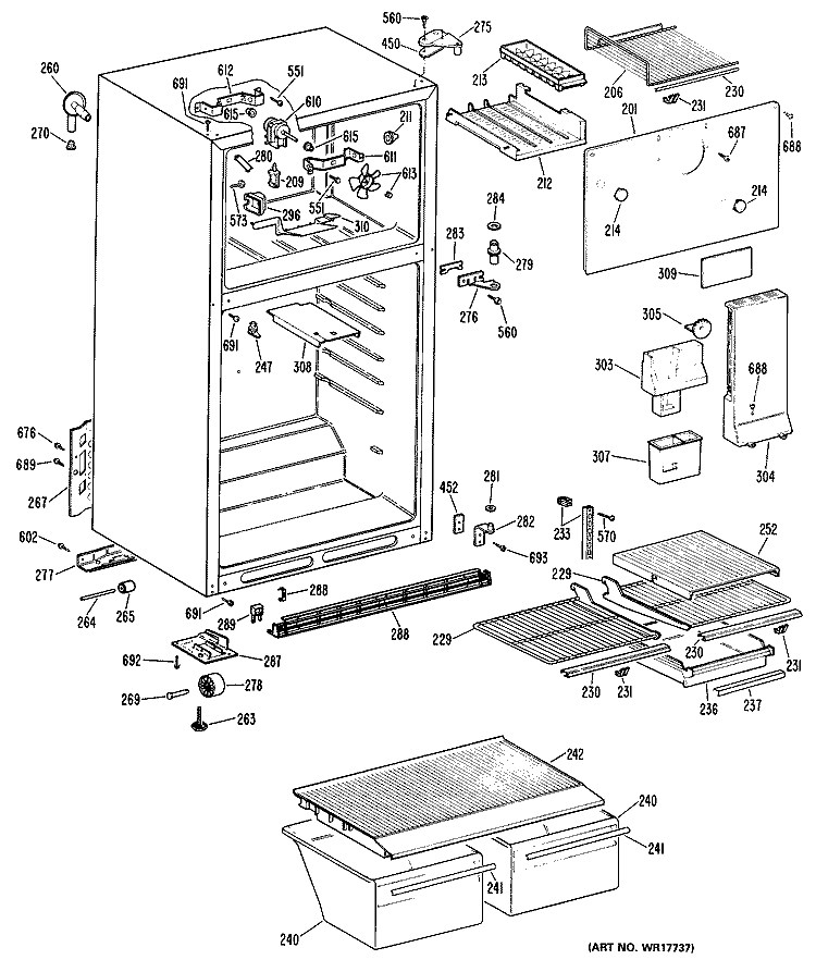Section Diagram and Parts List for CTX16EMDRAD  Hotpoint Refrigerator