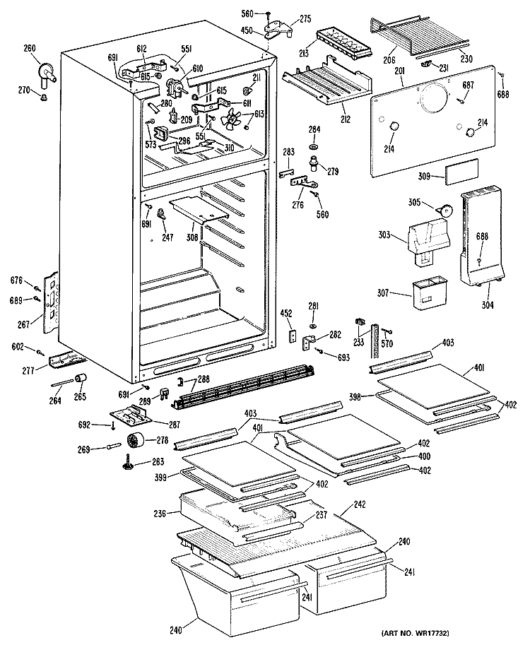 Section Diagram and Parts List for CTX16GMDRAD  Hotpoint Refrigerator