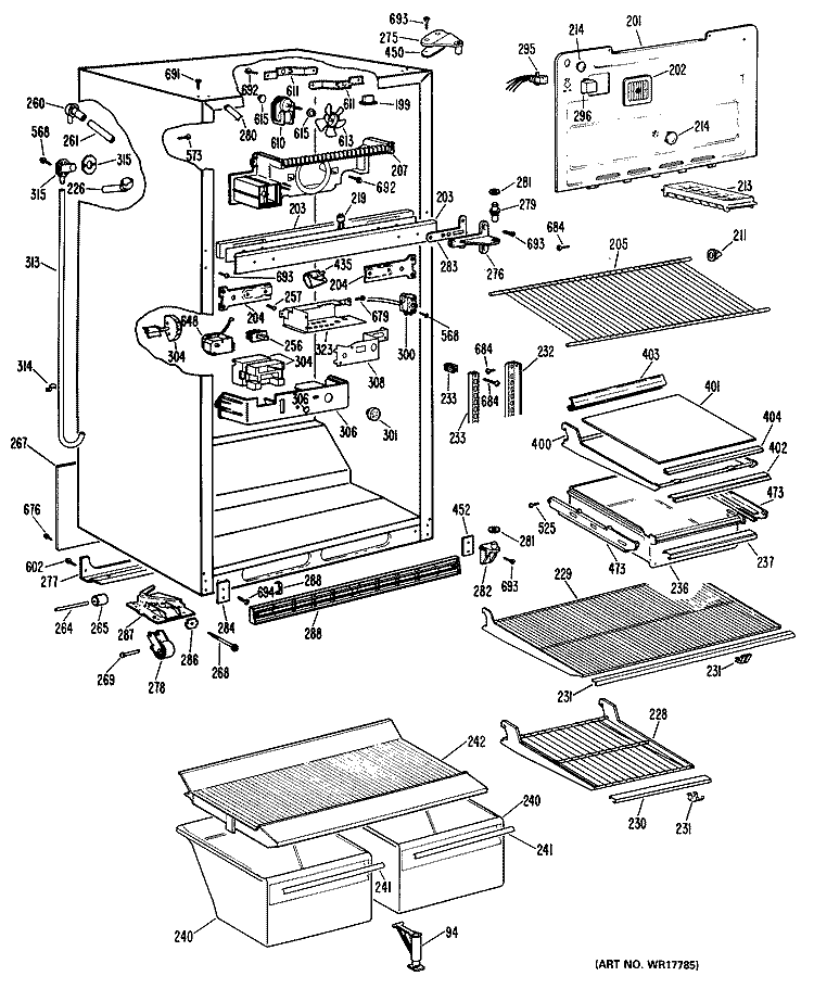 Section Diagram and Parts List for CTX18ELTRWH  Hotpoint Refrigerator