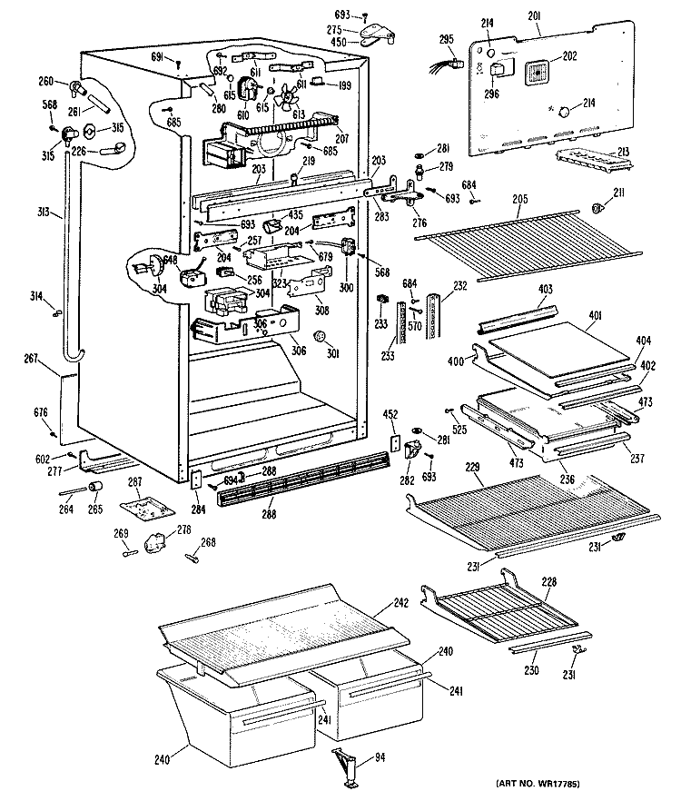 Section Diagram and Parts List for CTX18ELBRWH  Hotpoint Refrigerator