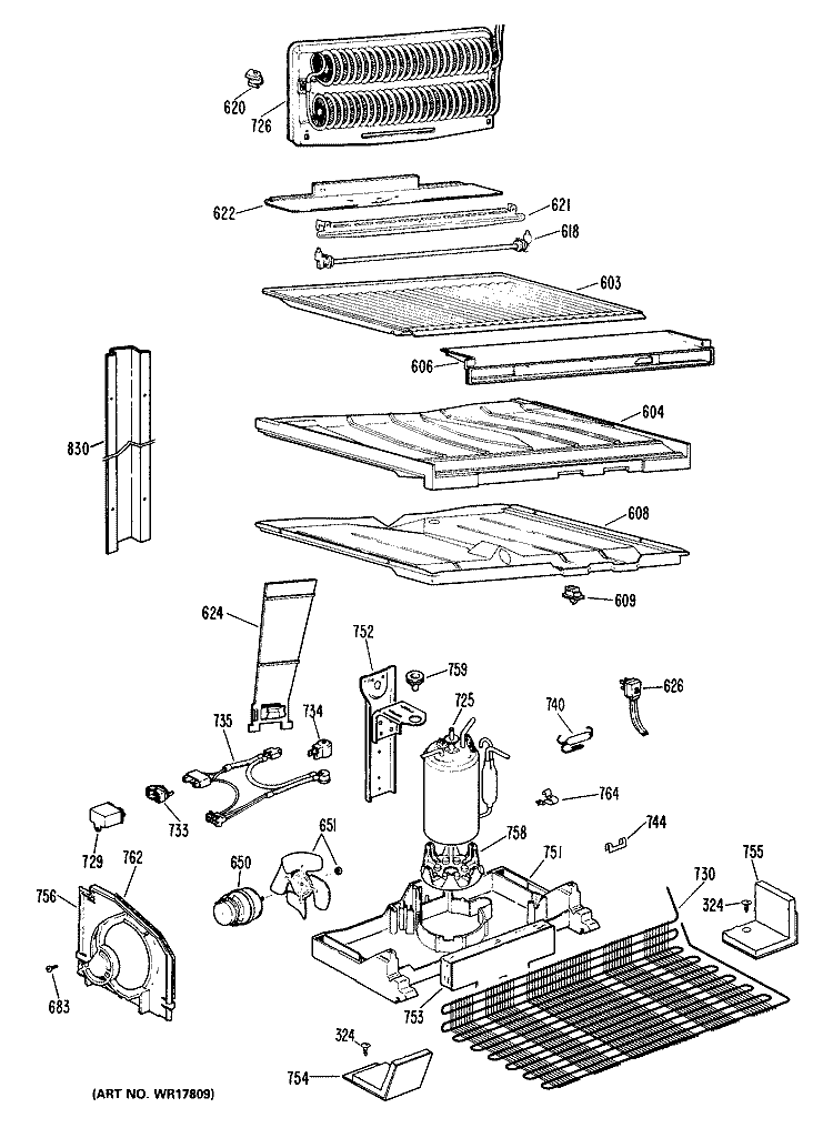 Section Diagram and Parts List for CTX18LLBRWH  Hotpoint Refrigerator