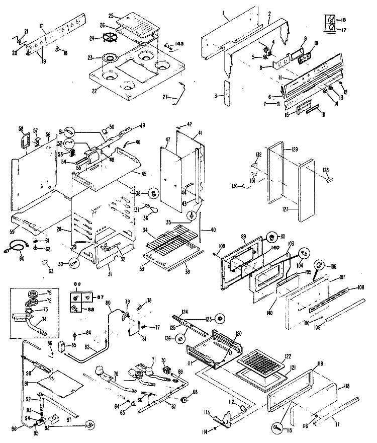 Section Diagram and Parts List for RGC657EH5  Hotpoint Range