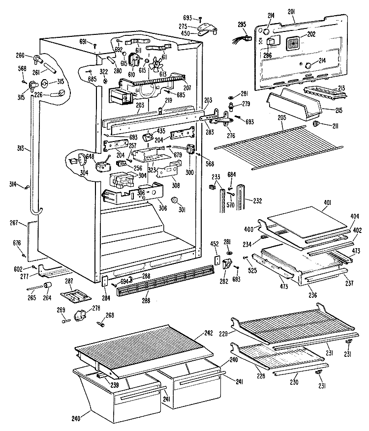 Section Diagram and Parts List for CTX21ELBRAD  Hotpoint Refrigerator