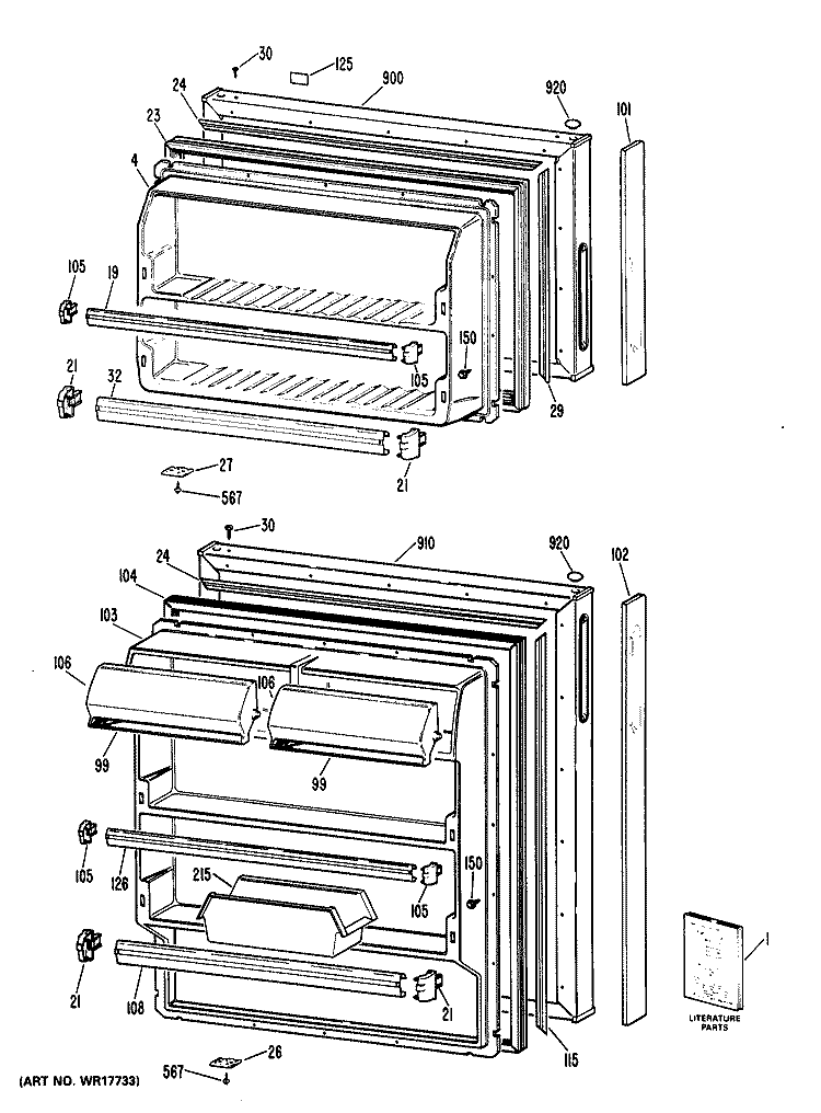 Section Diagram and Parts List for CTXY16EMERWH  Hotpoint Refrigerator