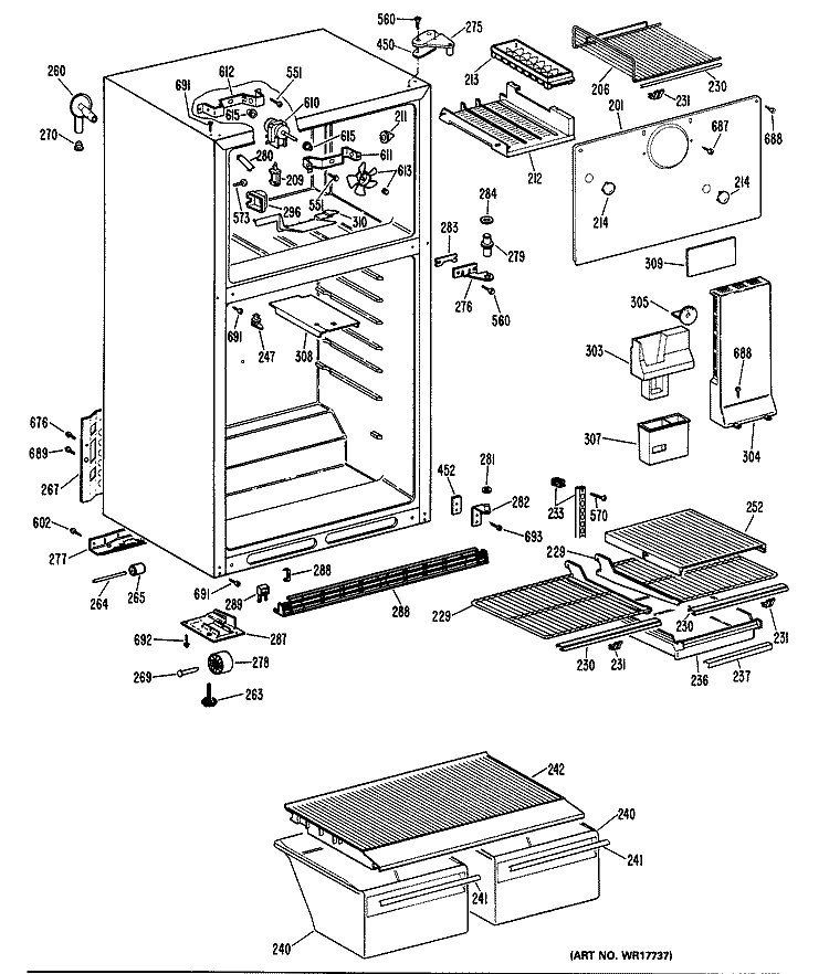 Section Diagram and Parts List for CTXY16EMERWH  Hotpoint Refrigerator
