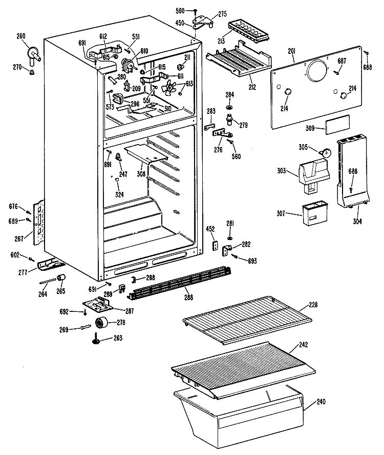 Section Diagram and Parts List for CTX14CPCRWH  Hotpoint Refrigerator