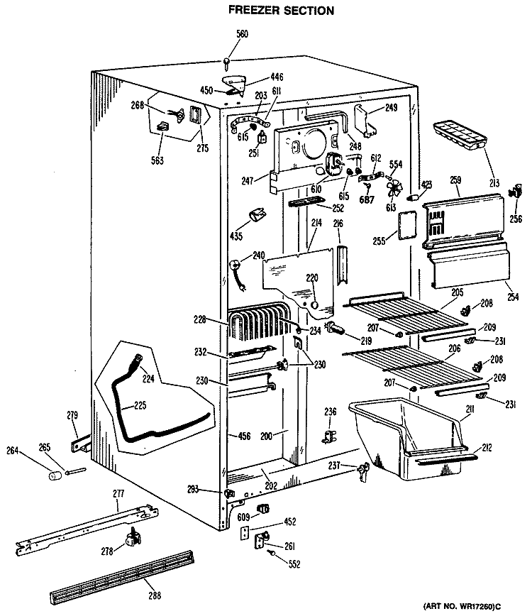 FREEZER SECTION Diagram and Parts List for CSX22GLL  Hotpoint Refrigerator