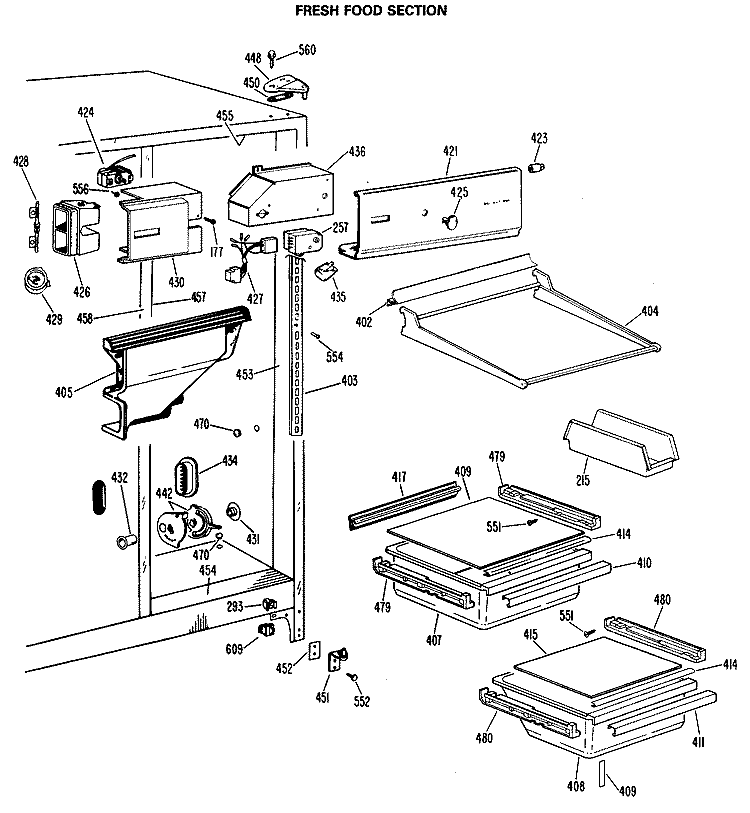 FRESH FOOD SECTION Diagram and Parts List for CSX22GLL  Hotpoint Refrigerator