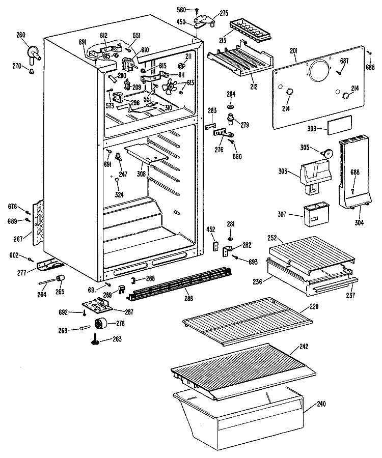 Section Diagram and Parts List for CTXY14EPERWH  Hotpoint Refrigerator