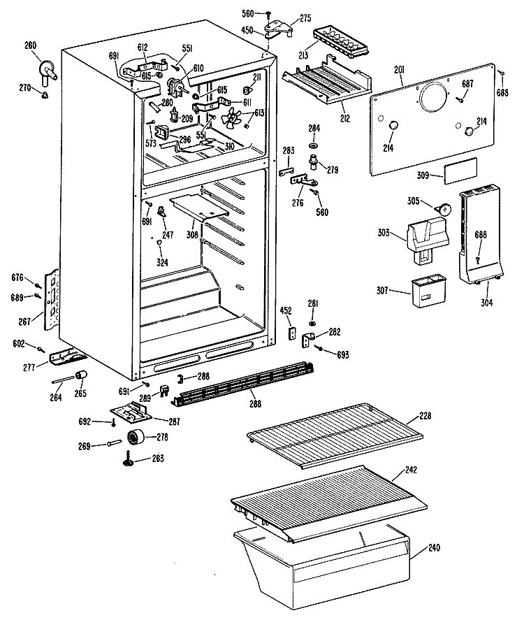 Section Diagram and Parts List for CTXY16CPELWH  Hotpoint Refrigerator