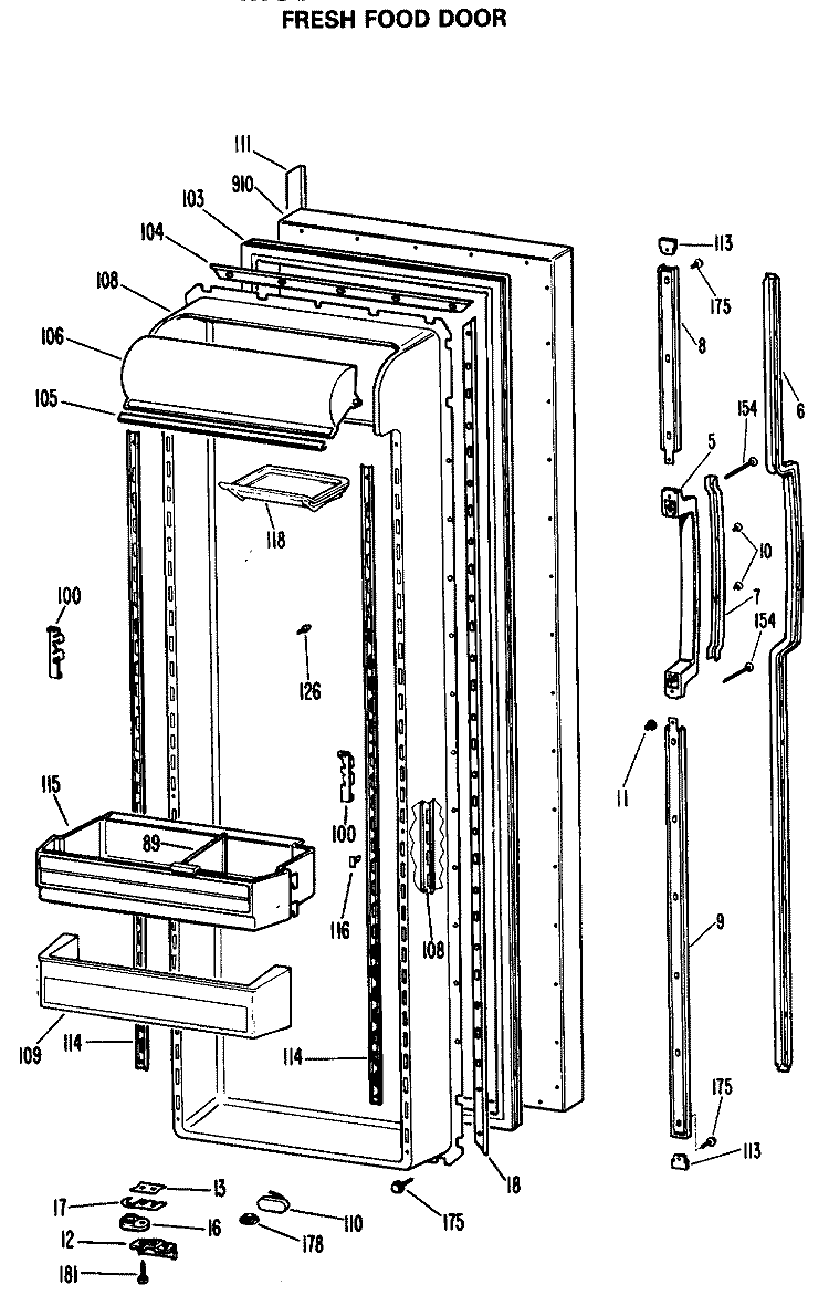 FRESH FOOD DOOR Diagram and Parts List for CSX27DMA  Hotpoint Refrigerator