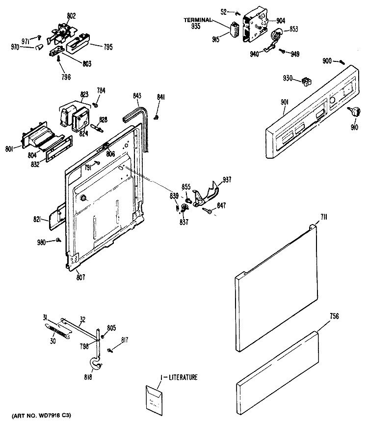 Section Diagram and Parts List for HDA479M-03  Hotpoint Dishwasher