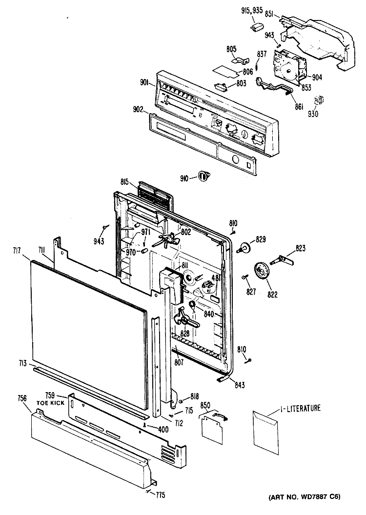 Section Diagram and Parts List for HDA100S-45BW  Hotpoint Dishwasher