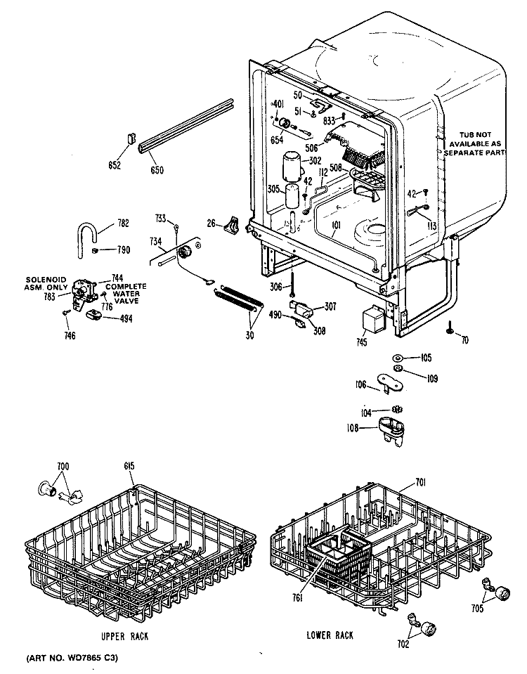 Section Diagram and Parts List for HDA100S-45BW  Hotpoint Dishwasher