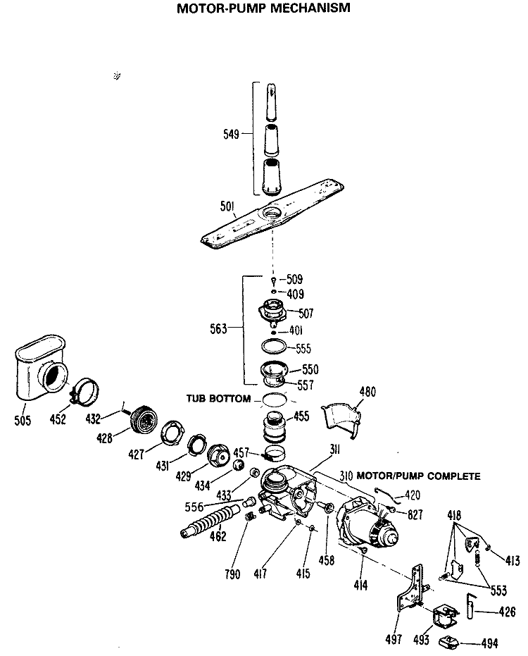 MOTOR - PUMP MECHANISM Diagram and Parts List for HDA100S-45BW  Hotpoint Dishwasher