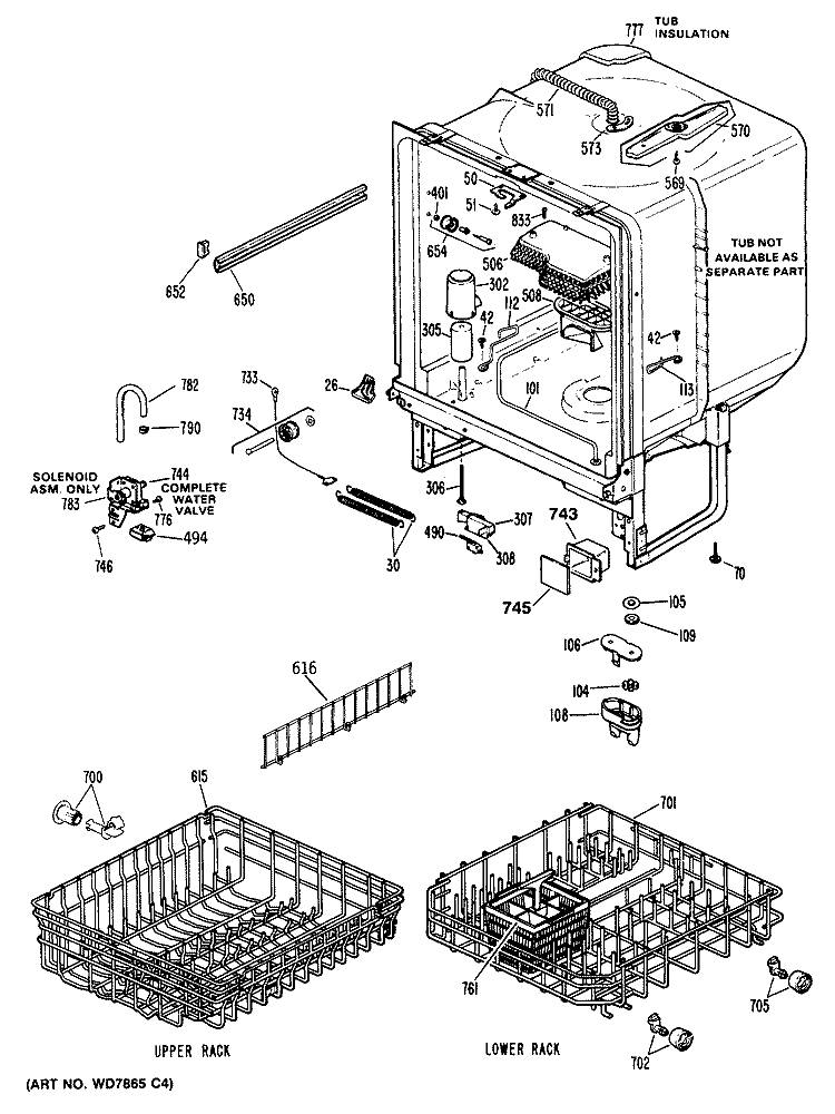 Section Diagram and Parts List for HDA400S-48BA  Hotpoint Dishwasher