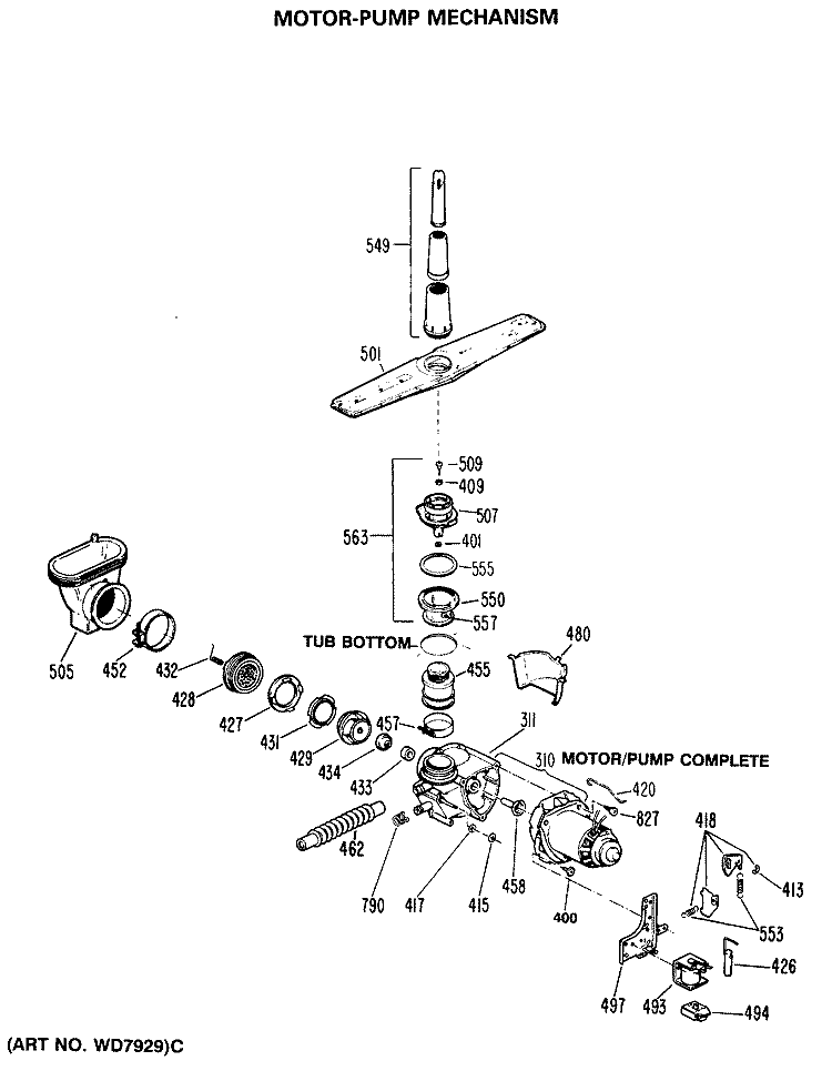 MOTOR - PUMP MECHANISM Diagram and Parts List for HDA400S-48BA  Hotpoint Dishwasher