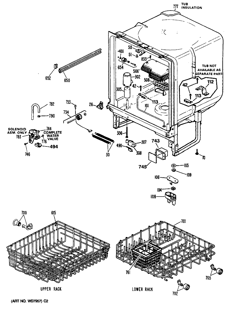 Section Diagram and Parts List for HDA110S-55WA  Hotpoint Dishwasher