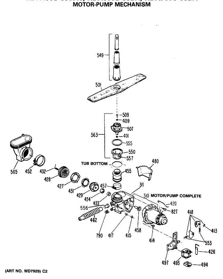 MOTOR - PUMP MECHANISM Diagram and Parts List for HDA200S-55  Hotpoint Dishwasher