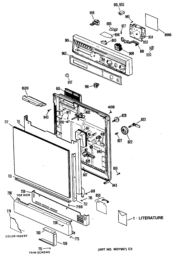 Section Diagram and Parts List for HDA200V-60BA  Hotpoint Dishwasher