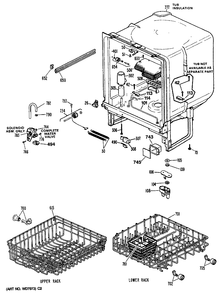 Section Diagram and Parts List for HDA200V-60BA  Hotpoint Dishwasher