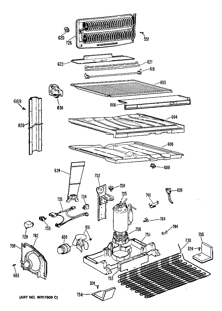 Section Diagram and Parts List for CTX18PPBRAD  Hotpoint Refrigerator