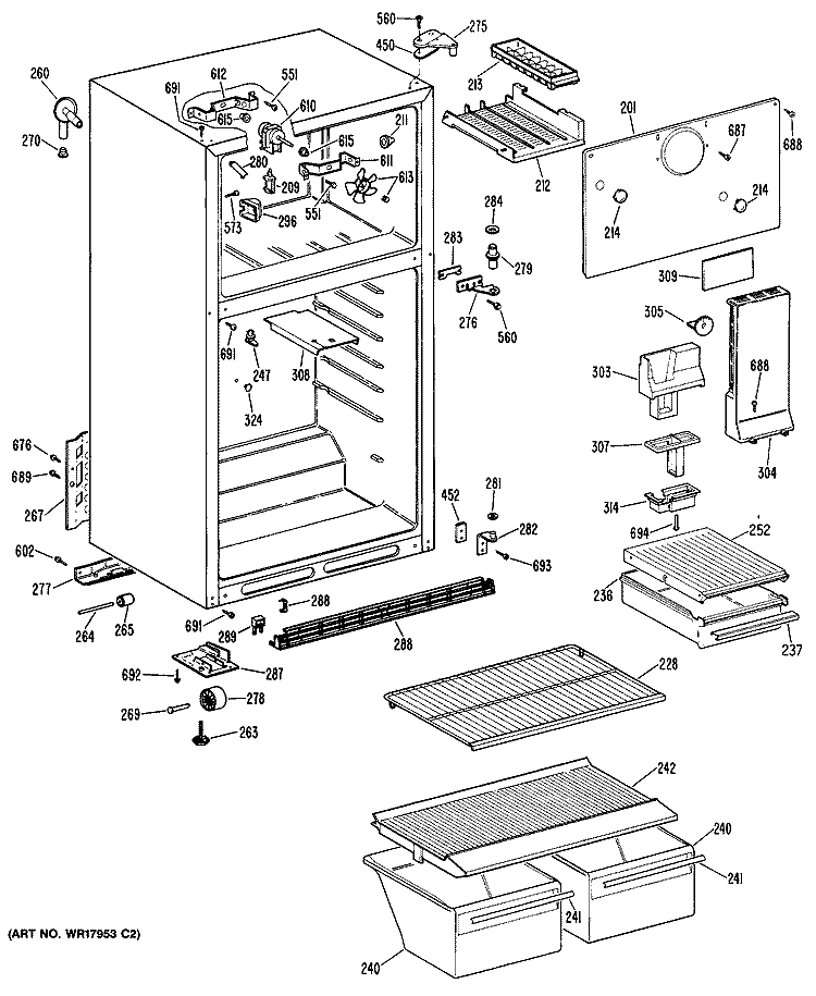 Section Diagram and Parts List for CTXY14EPJRWH  Hotpoint Refrigerator