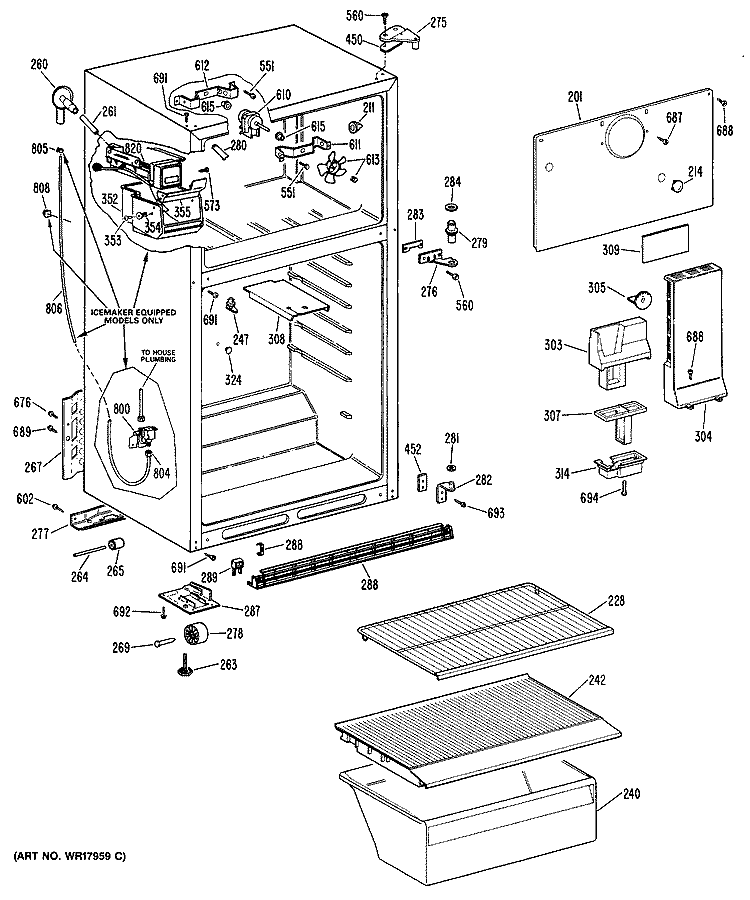 Section Diagram and Parts List for CTX16APHLWH  Hotpoint Refrigerator