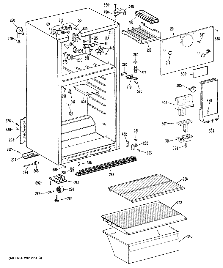 Section Diagram and Parts List for CTEY14CRJRWH  Hotpoint Refrigerator