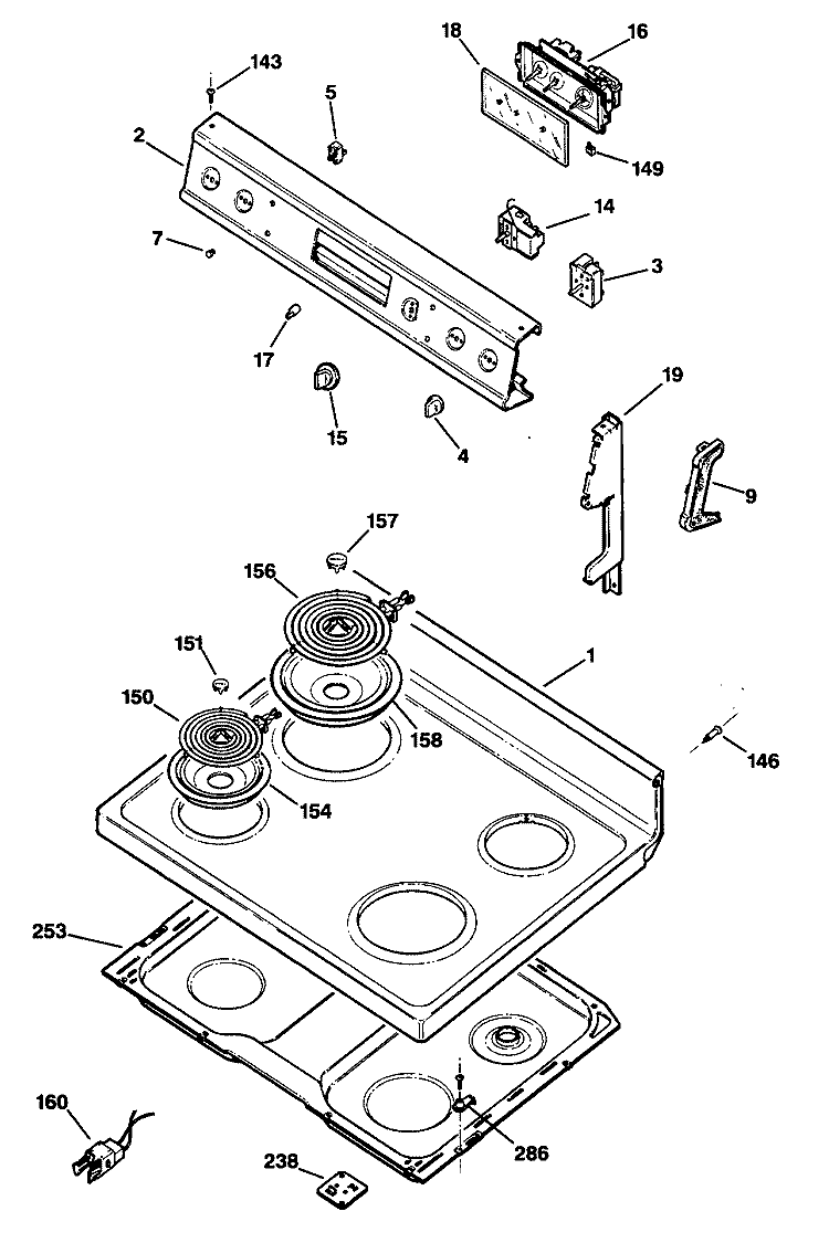 Section Diagram and Parts List for RB632G*R1  Hotpoint Range