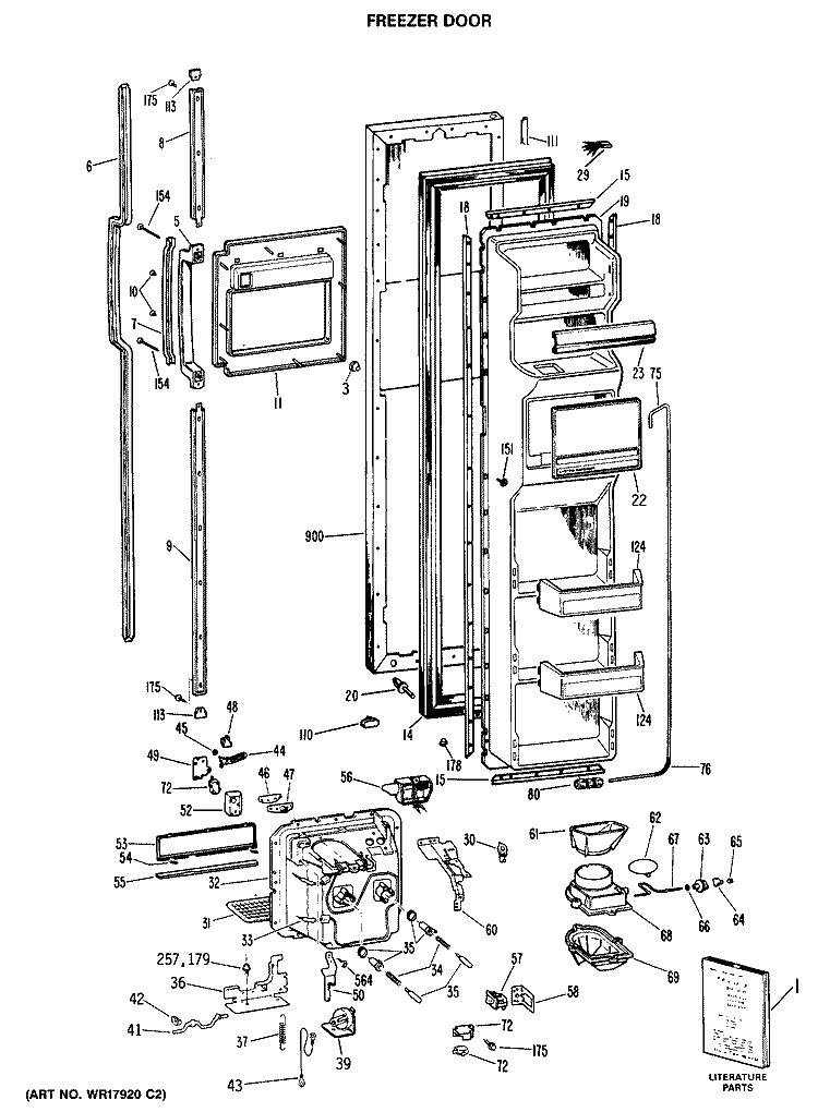FREEZER DOOR Diagram and Parts List for CSX27HRAWH  Hotpoint Refrigerator