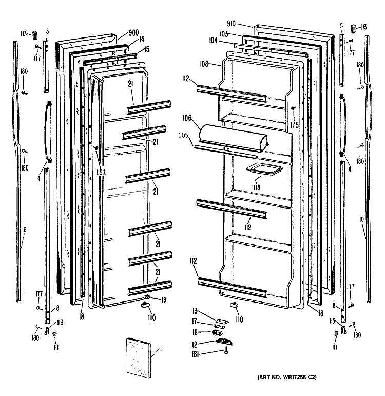 Section Diagram and Parts List for CSE20ERAWH  Hotpoint Refrigerator