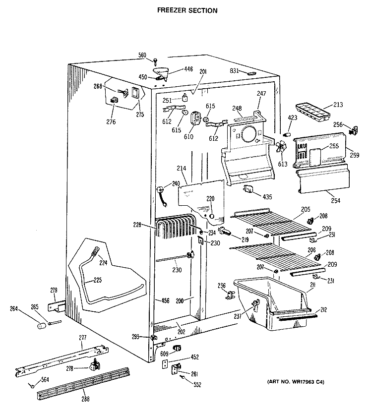 FREEZER SECTION Diagram and Parts List for CSE20ERAWH  Hotpoint Refrigerator