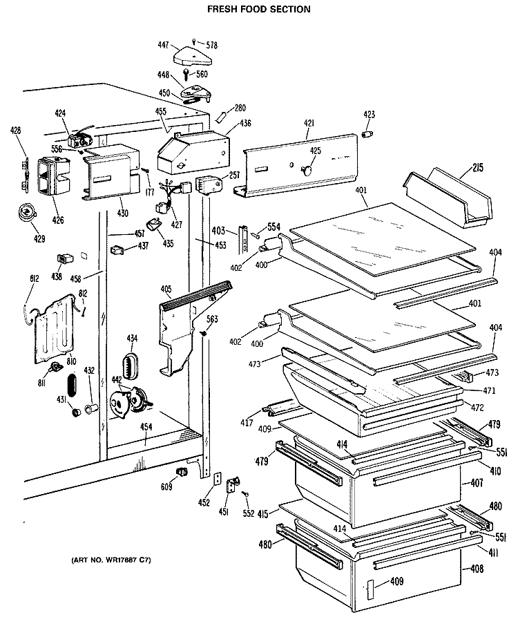 FRESH FOOD SECTION Diagram and Parts List for CSE27DRAWH  Hotpoint Refrigerator