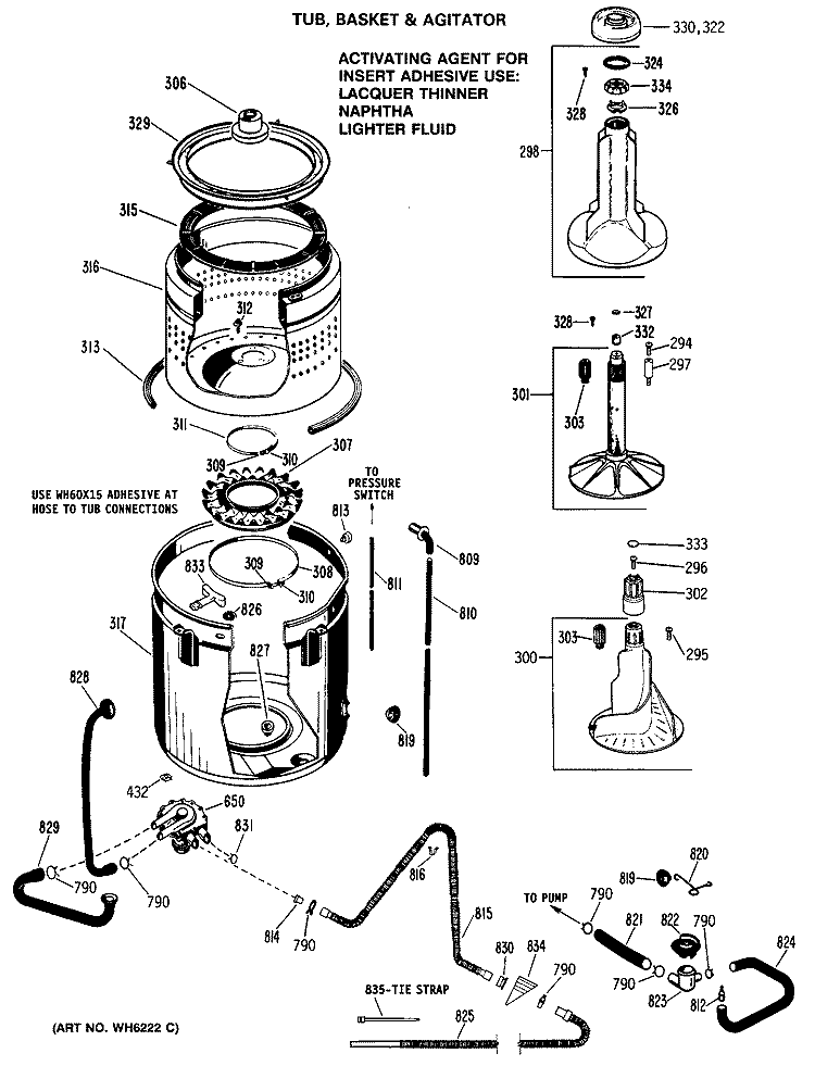 TUB, BASKET & AGITATOR Diagram and Parts List for WLW3500RBL  Hotpoint Washer