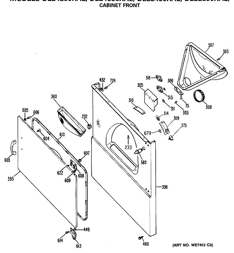 CABINET FRONT Diagram and Parts List for DLB2650RAL  Hotpoint Dryer