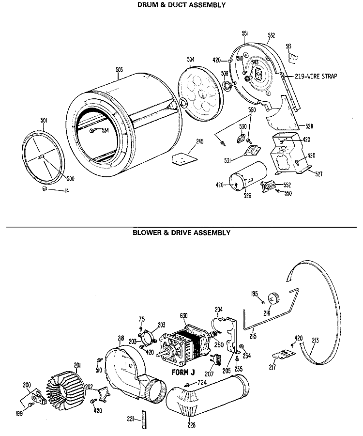 DRUM & DUCT ASSEMBLY Diagram and Parts List for DLL2650RAL  Hotpoint Dryer