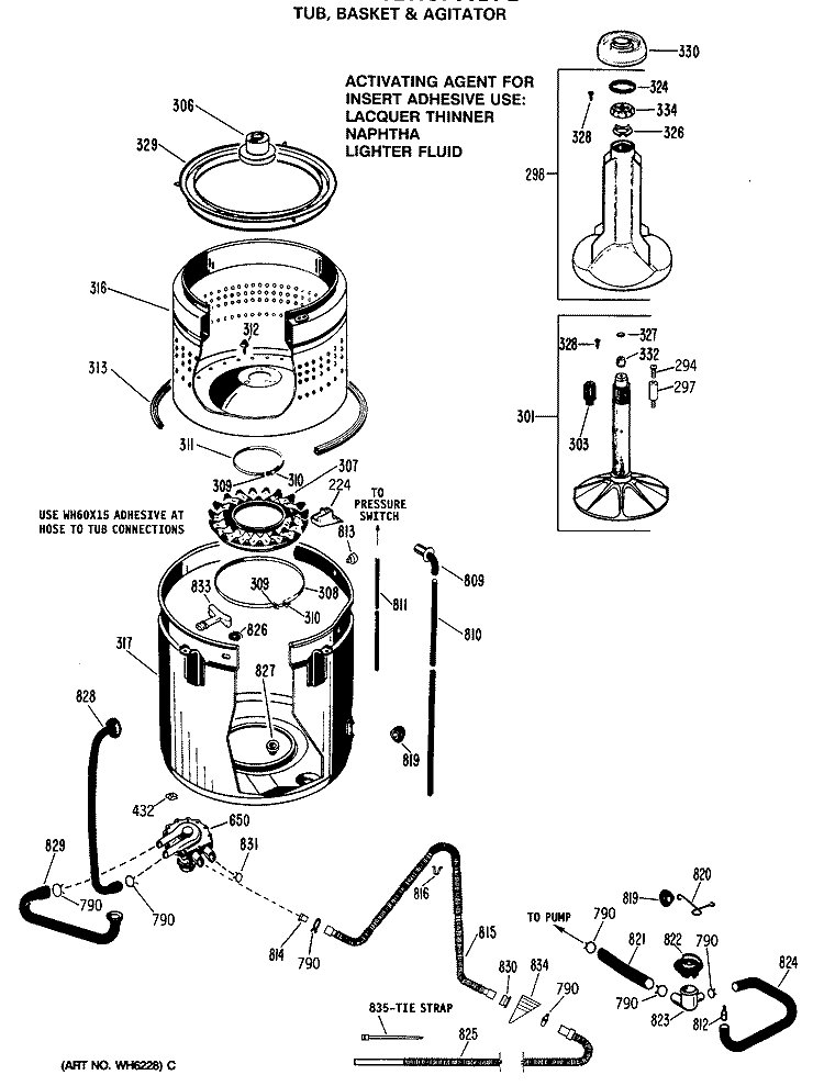 TUB, BASKET & AGITATOR Diagram and Parts List for WLW3700BPL  Hotpoint Washer