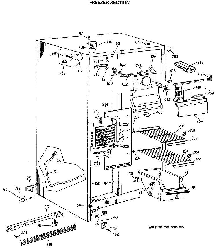 FREEZER SECTION Diagram and Parts List for CSX20EASAWH  Hotpoint Refrigerator