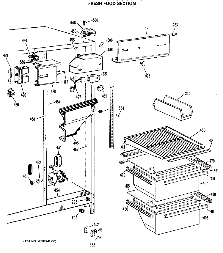 FRESH FOOD SECTION Diagram and Parts List for CSX20EASAWH  Hotpoint Refrigerator