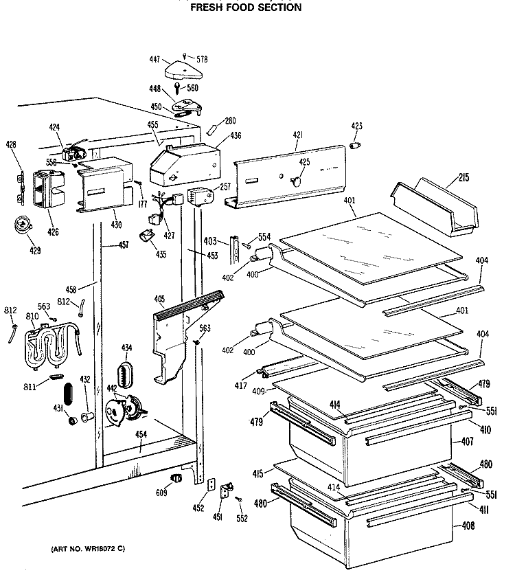 FRESH FOOD SECTION Diagram and Parts List for CSX22GRSAWH  Hotpoint Refrigerator