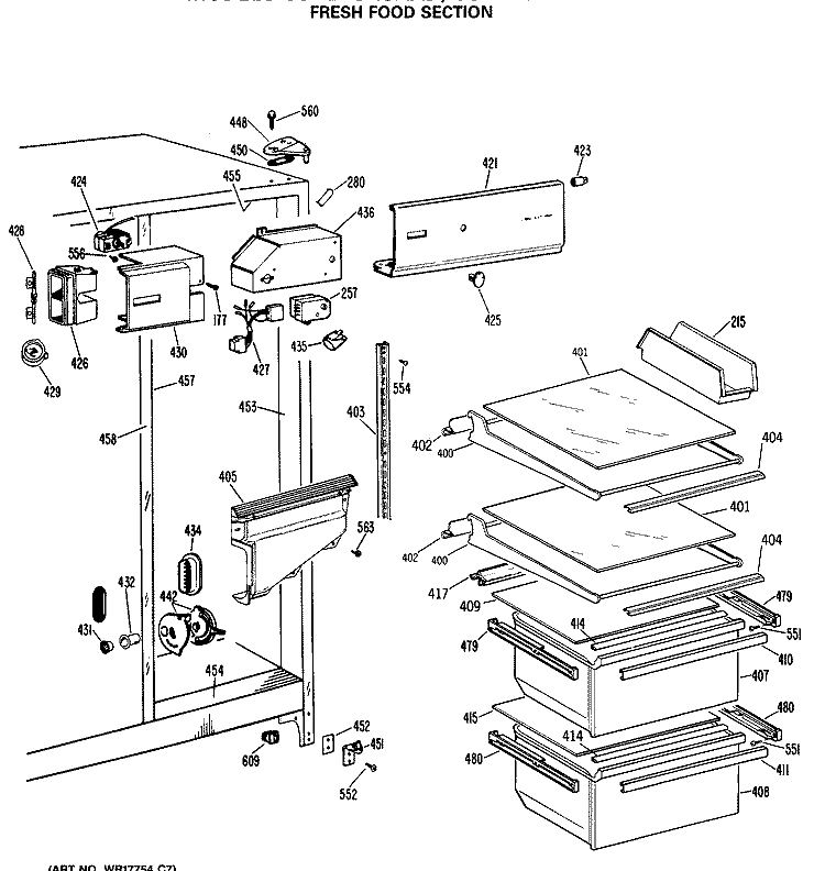 FRESH FOOD SECTION Diagram and Parts List for CSX22GASAAD  Hotpoint Refrigerator