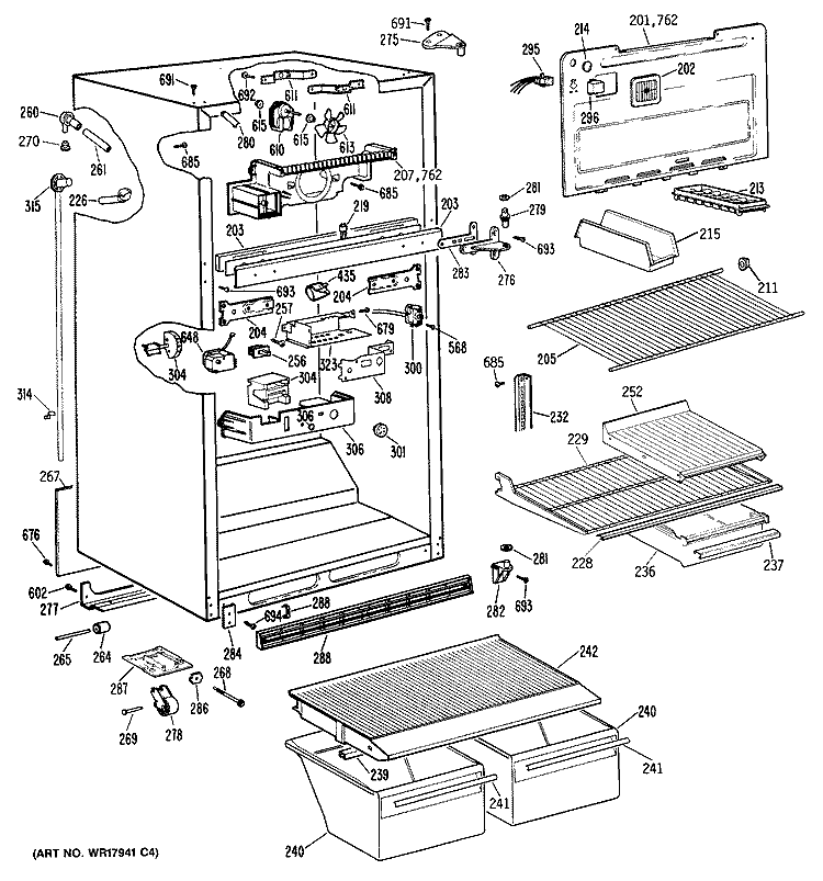 Section Diagram and Parts List for CTH21ERERAD  Hotpoint Refrigerator